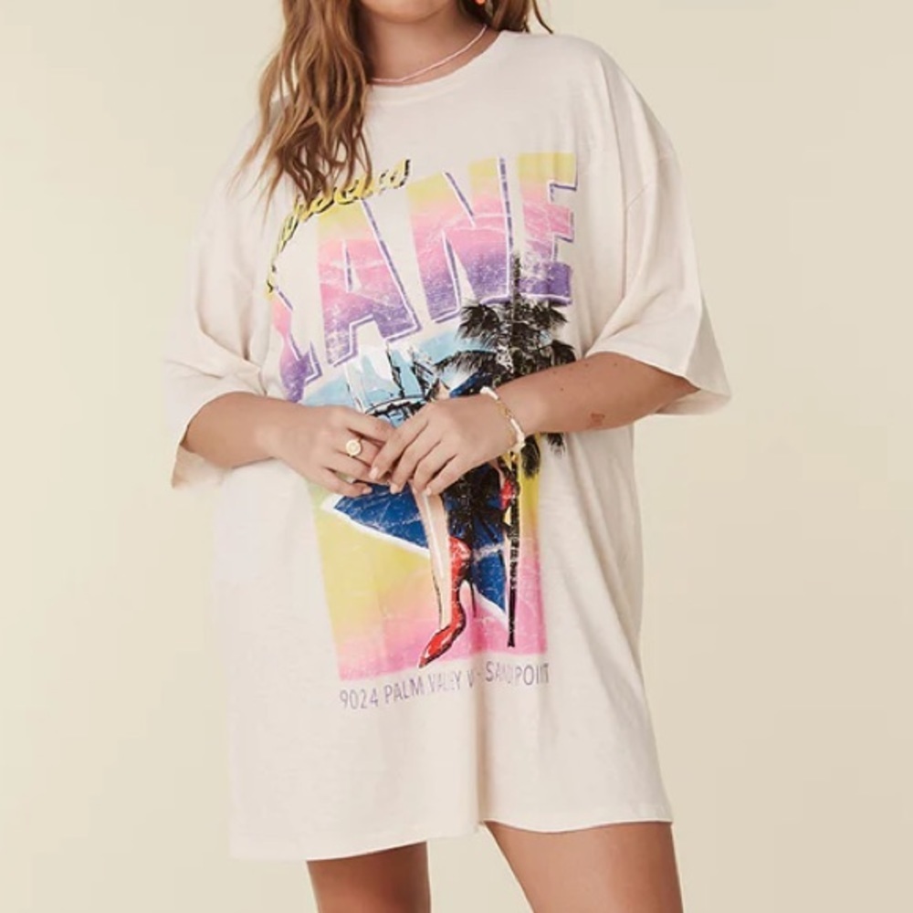Spell & The Gypsy Hibiscus Biker Tee Mini Dress In Peach Small NWT